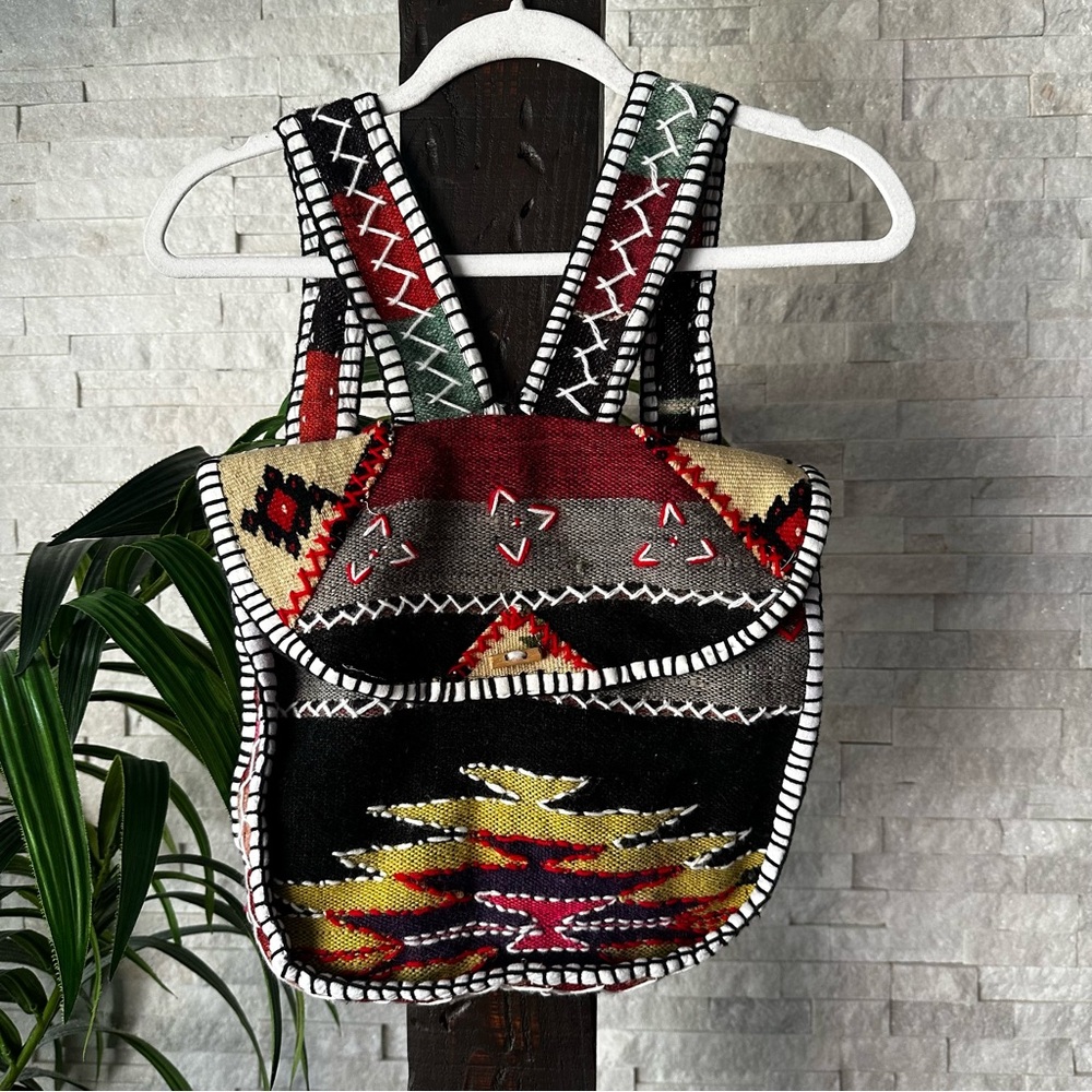 Woven Multicolor Artesan Tapestry Tribal Print Boho Backpack